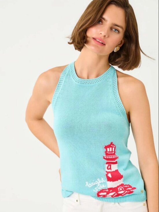 Lilly Pulitzer Tops - NWT Lilly Pulitzer Emra Sweater Tank Day Dream Blue Lighthouse Jacquard M